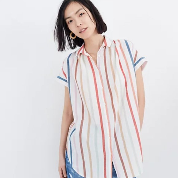 Madewell Tops - Madewell Gauze Central Stripe Tunic Rainbow Stripe EUC M